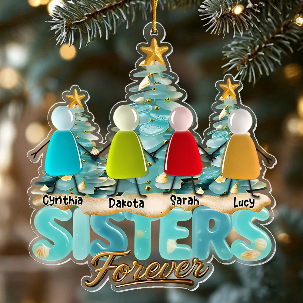 Besties Forever Personalized Sea Glass  3D Effect Ornament For Best Friend Li29