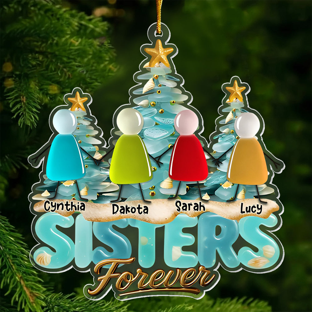 Besties Forever Personalized Sea Glass  3D Effect Ornament For Best Friend Li29