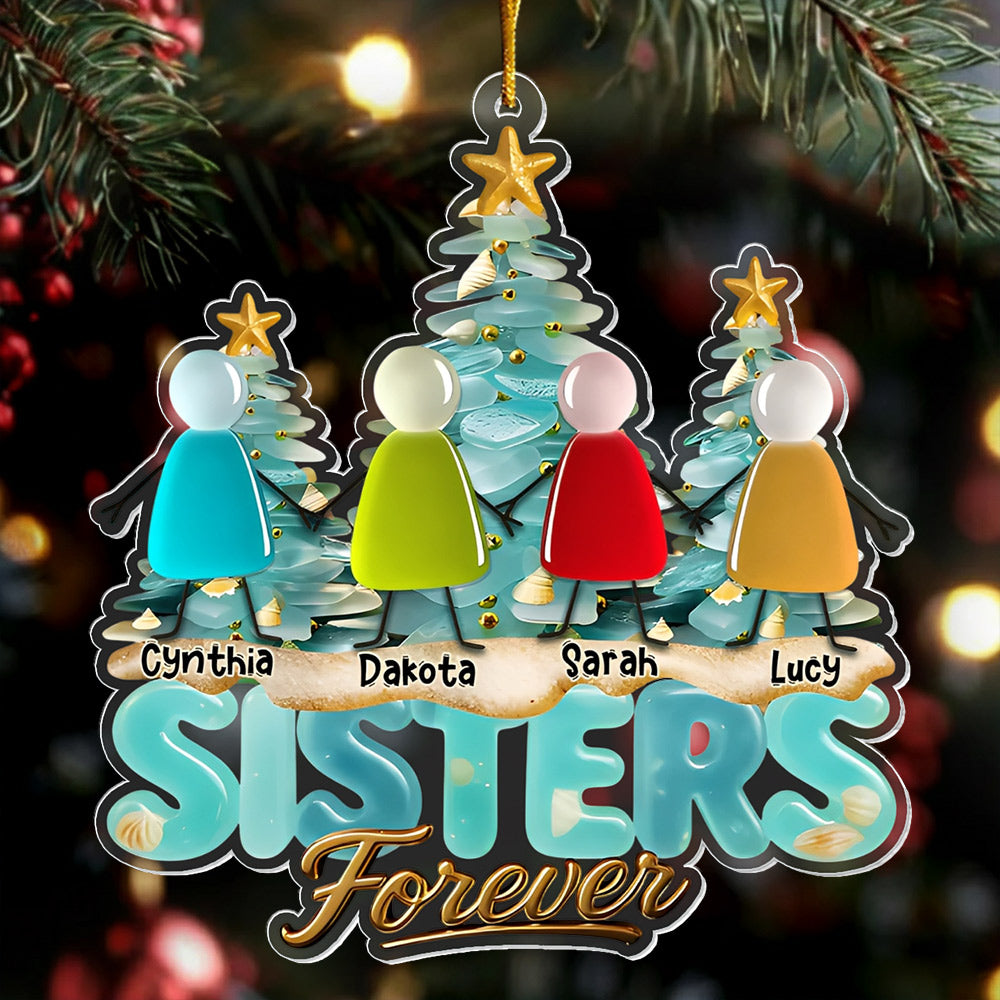 Besties Forever Personalized Sea Glass  3D Effect Ornament For Best Friend Li29