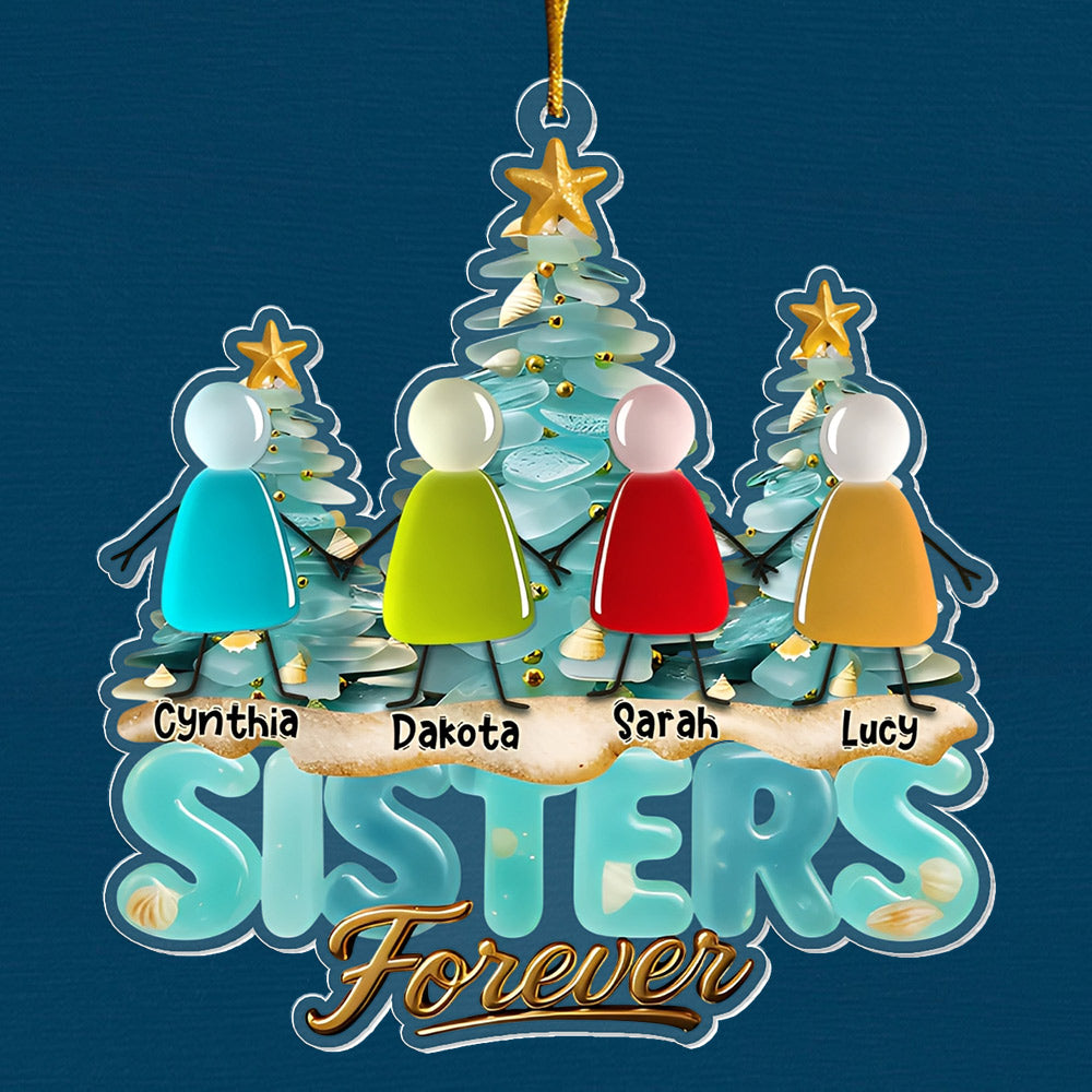 Besties Forever Personalized Sea Glass  3D Effect Ornament For Best Friend Li29