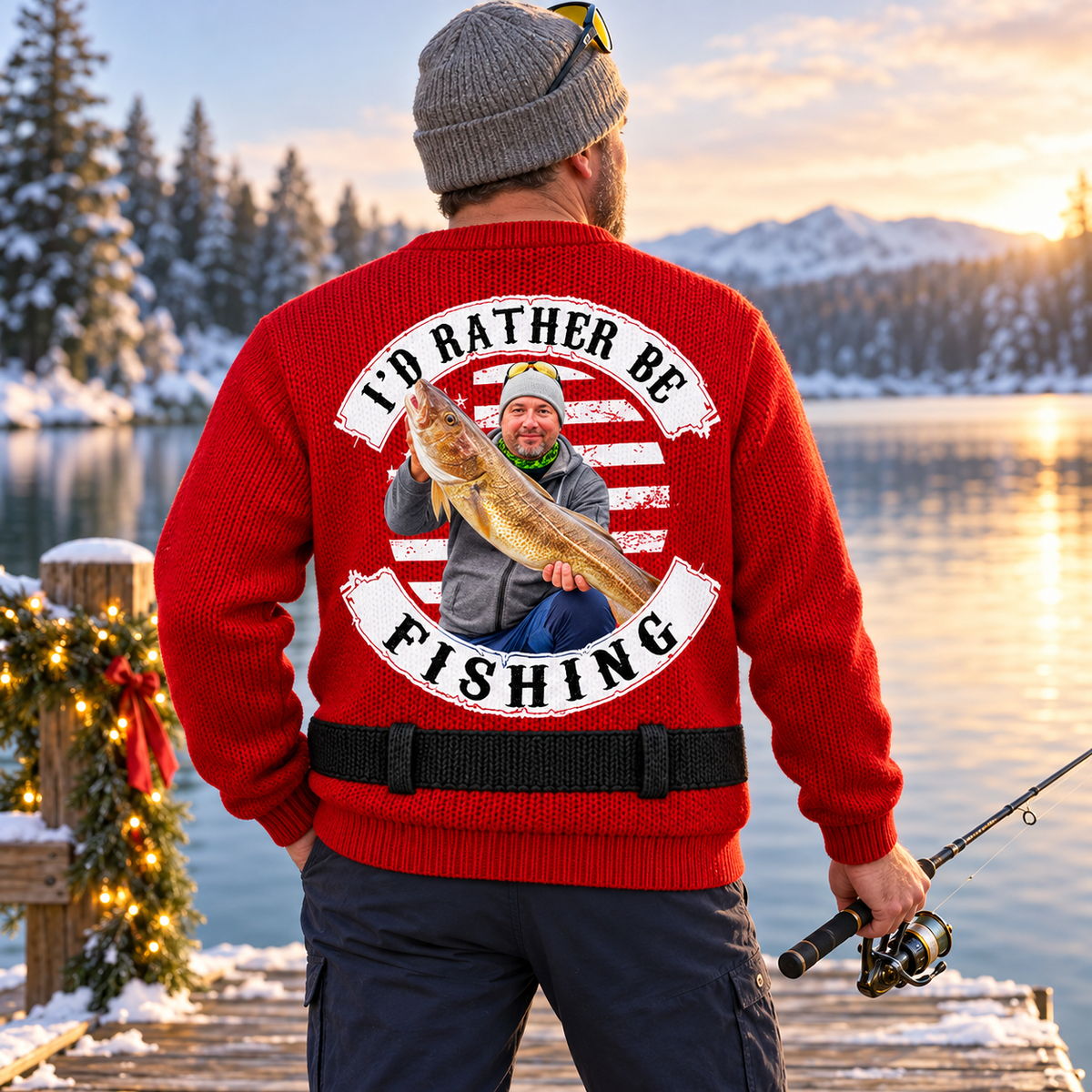 Personalized Photo I'd Rather Be Fishing Ugly Sweater, Funny Gift For Fishing Lovers L0411 VH01 TL06