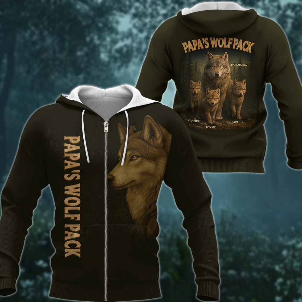 Custom Papa Wolf Pack All Over Print Shirt, Custom Grandpa With Kids Names Pt99