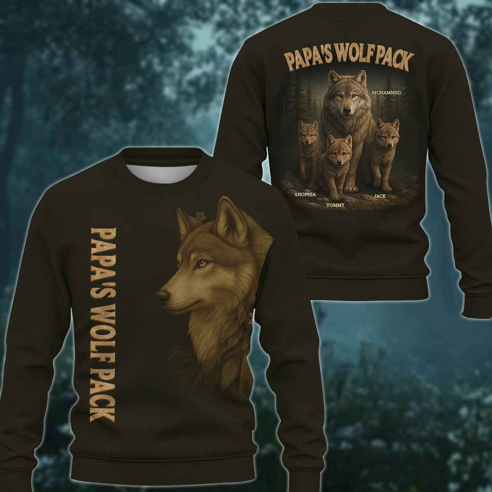 Custom Papa Wolf Pack All Over Print Shirt, Custom Grandpa With Kids Names Pt99