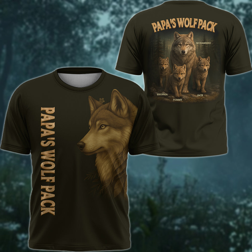 Custom Papa Wolf Pack All Over Print Shirt, Custom Grandpa With Kids Names Pt99