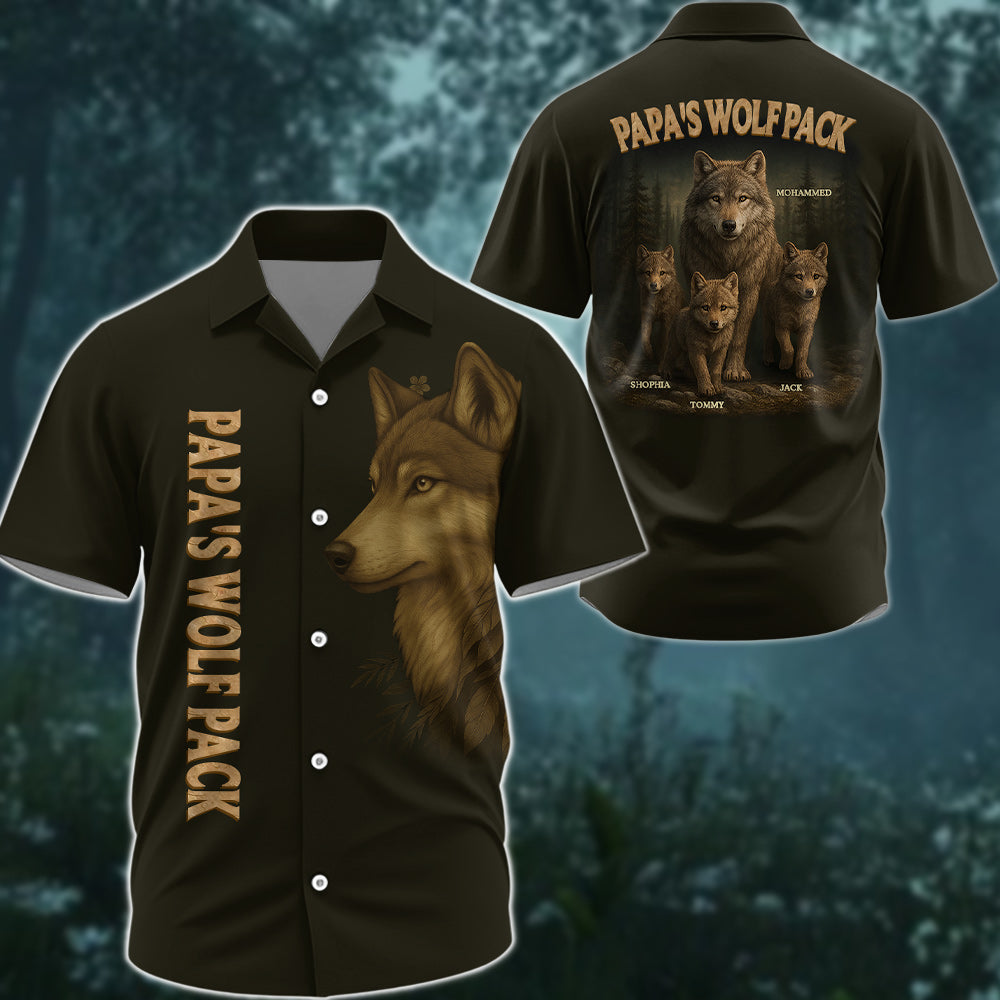Custom Papa Wolf Pack All Over Print Shirt, Custom Grandpa With Kids Names Pt99