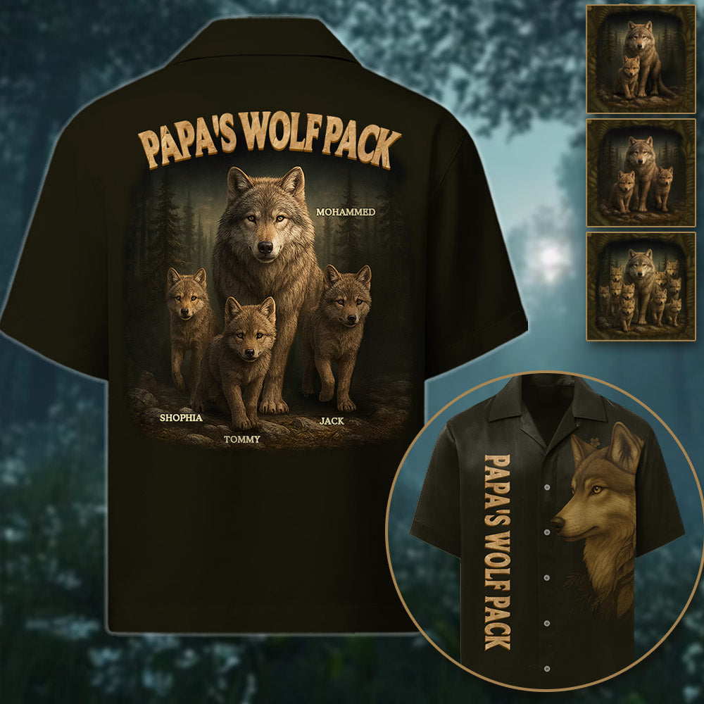 Custom Papa Wolf Pack All Over Print Shirt, Custom Grandpa With Kids Names Pt99