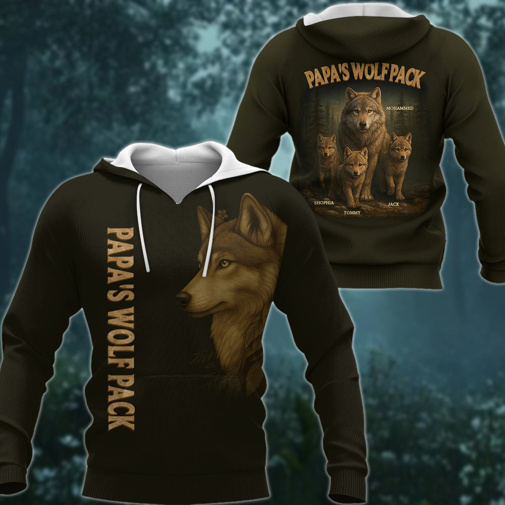 Custom Papa Wolf Pack All Over Print Shirt, Custom Grandpa With Kids Names Pt99