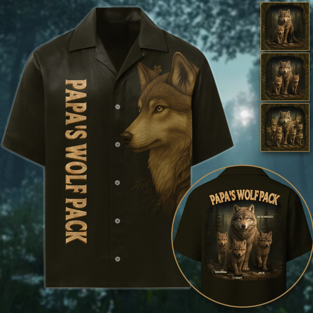 Custom Papa Wolf Pack All Over Print Shirt, Custom Grandpa With Kids Names Pt99