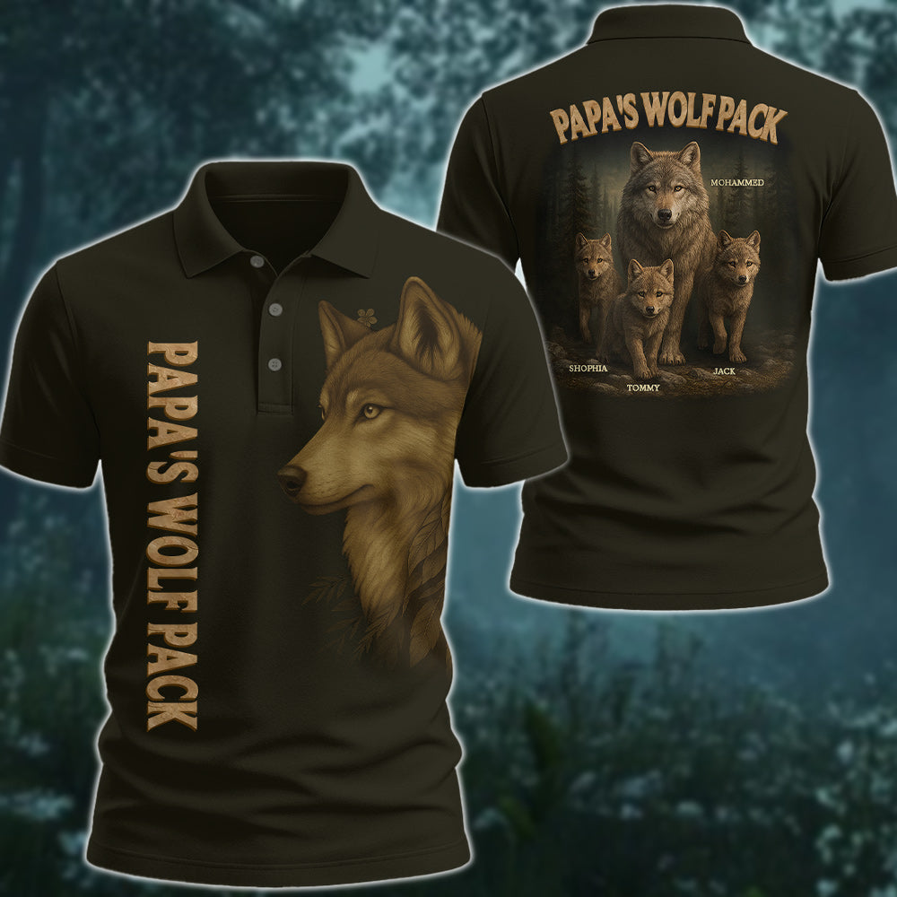Custom Papa Wolf Pack All Over Print Shirt, Custom Grandpa With Kids Names Pt99