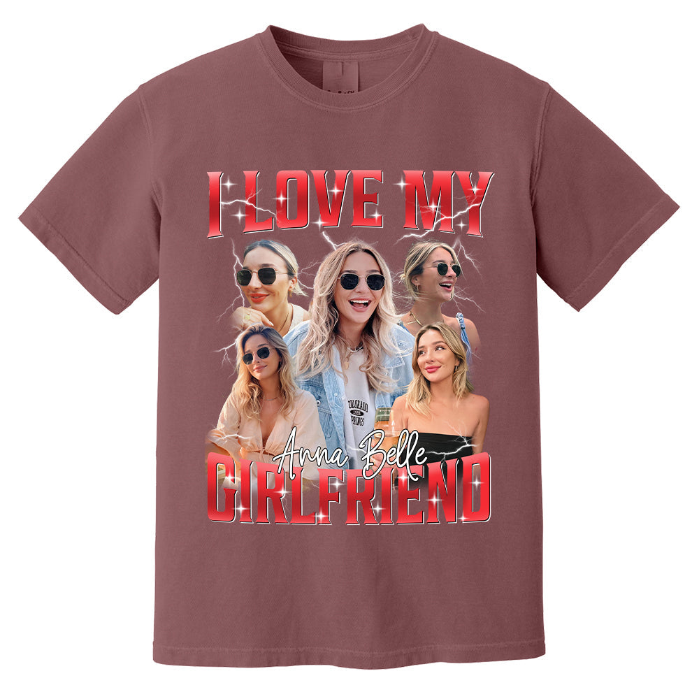 Custom I Love My Girlfriend Shirt, Customize Photo Bootleg Idea Tee, Girlfriend Photo Sweatshirt Shirt, Valentine Matching Couple Shirt