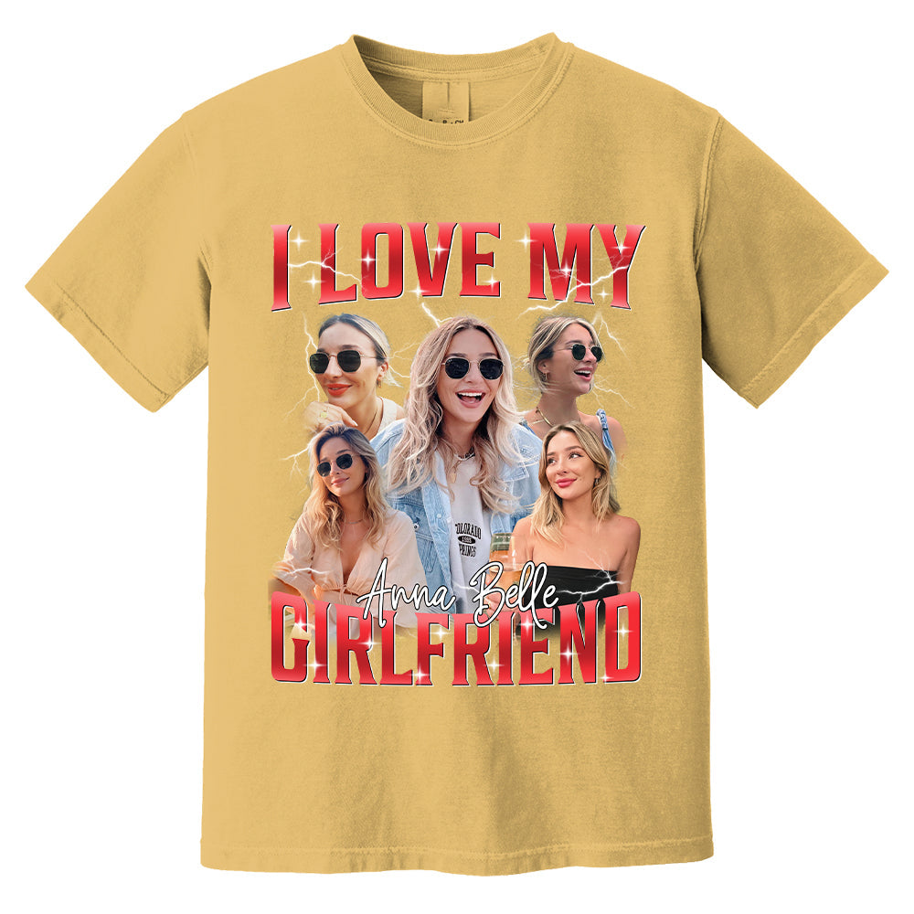 Custom I Love My Girlfriend Shirt, Customize Photo Bootleg Idea Tee, Girlfriend Photo Sweatshirt Shirt, Valentine Matching Couple Shirt