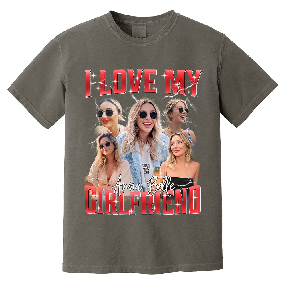 Custom I Love My Girlfriend Shirt, Customize Photo Bootleg Idea Tee, Girlfriend Photo Sweatshirt Shirt, Valentine Matching Couple Shirt