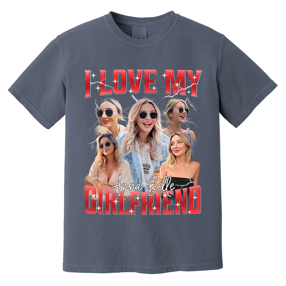 Custom I Love My Girlfriend Shirt, Customize Photo Bootleg Idea Tee, Girlfriend Photo Sweatshirt Shirt, Valentine Matching Couple Shirt