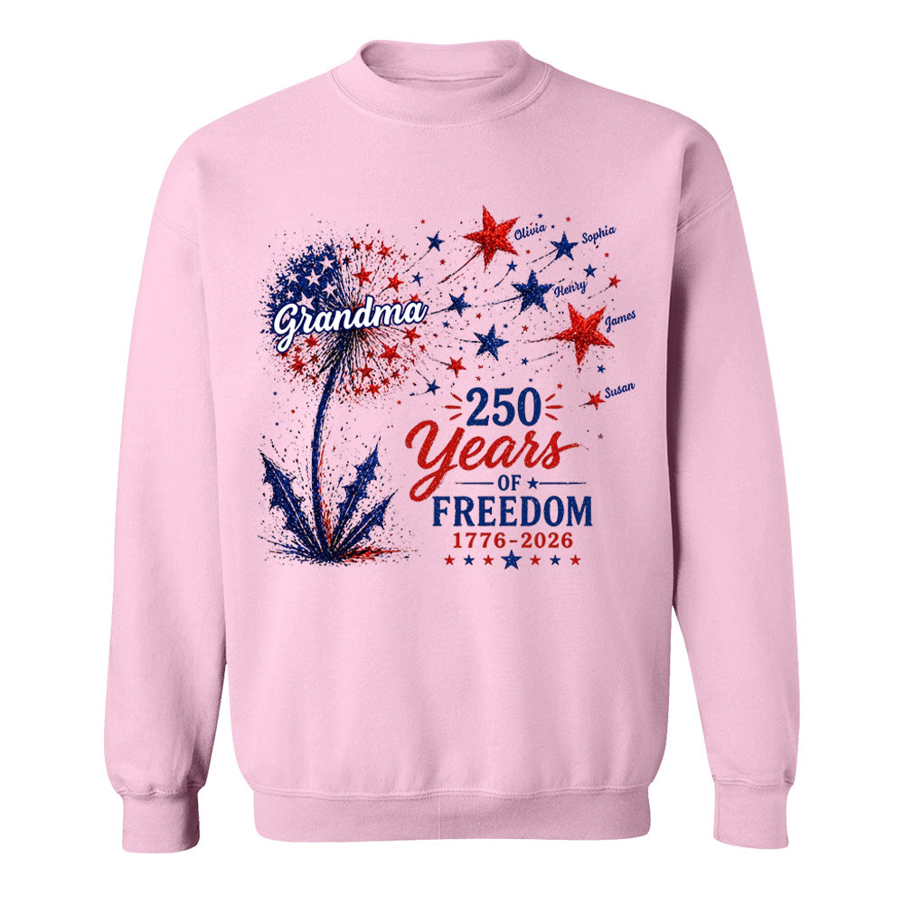 Custom Grandma Patriotic Dandelion 250th Anniversary Tee - Personalized Wild Flowers USA Flag 250 Years Of Freedom Shirt Gift for Grandma VH01
