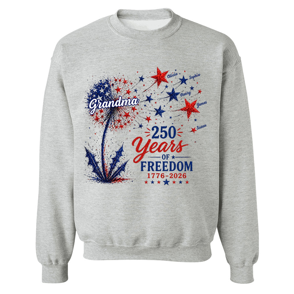 Custom Grandma Patriotic Dandelion 250th Anniversary Tee - Personalized Wild Flowers USA Flag 250 Years Of Freedom Shirt Gift for Grandma VH01