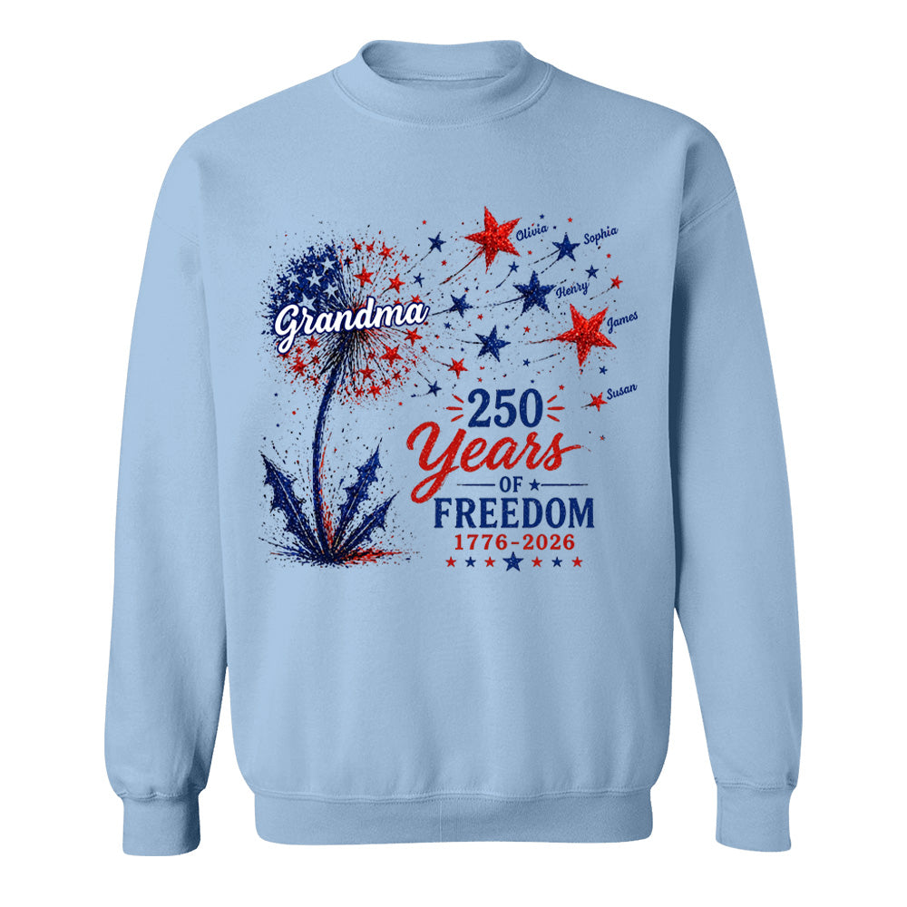 Custom Grandma Patriotic Dandelion 250th Anniversary Tee - Personalized Wild Flowers USA Flag 250 Years Of Freedom Shirt Gift for Grandma VH01