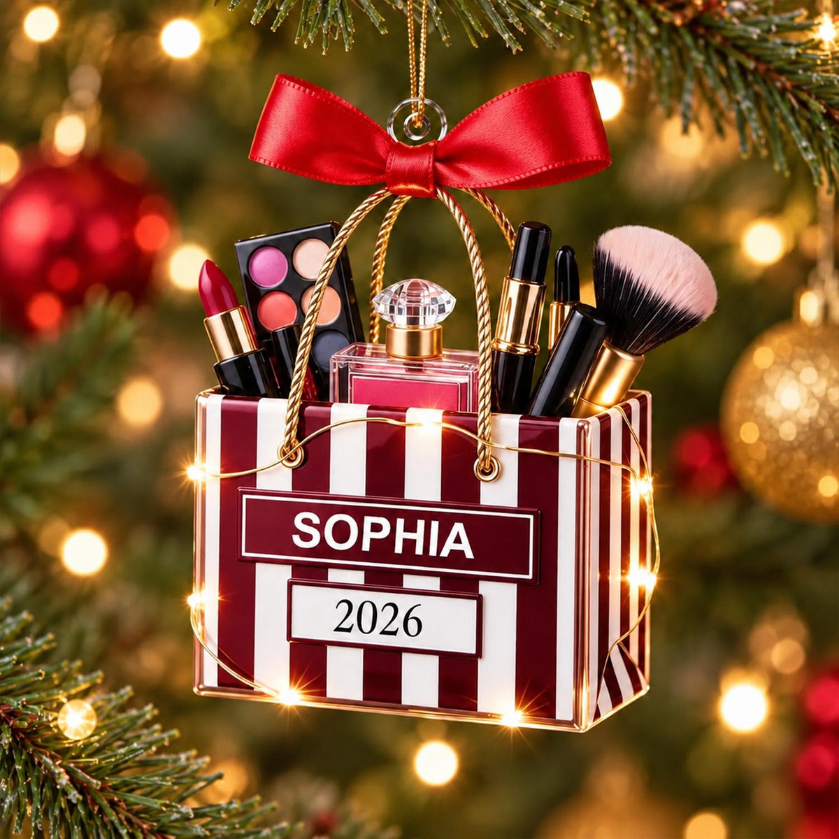 Personalized Makeup Lovers Ornament, Beauty Brush Tree Decor With Name Pt99