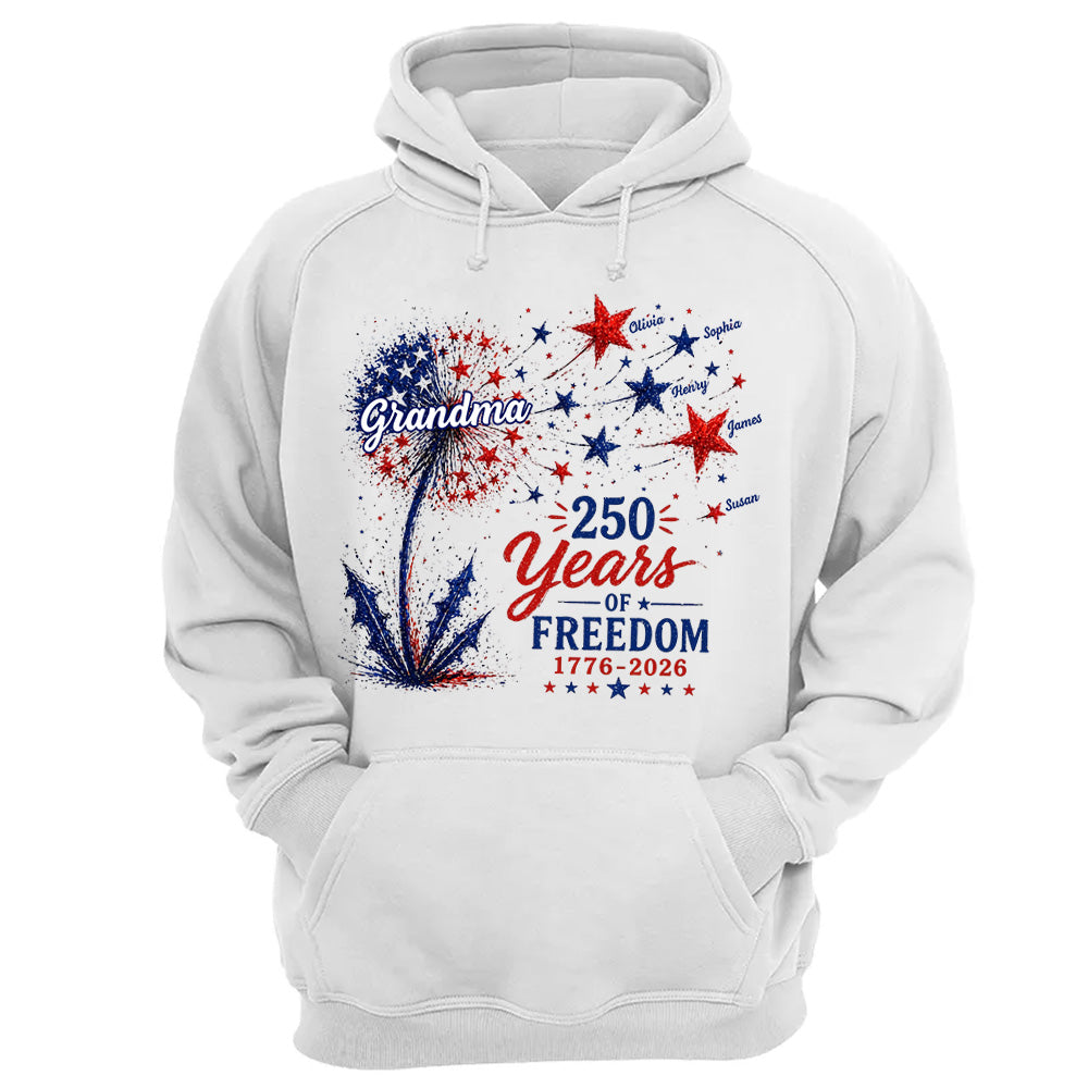 Custom Grandma Patriotic Dandelion 250th Anniversary Tee - Personalized Wild Flowers USA Flag 250 Years Of Freedom Shirt Gift for Grandma VH01