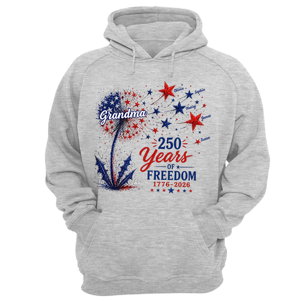 Custom Grandma Patriotic Dandelion 250th Anniversary Tee - Personalized Wild Flowers USA Flag 250 Years Of Freedom Shirt Gift for Grandma VH01