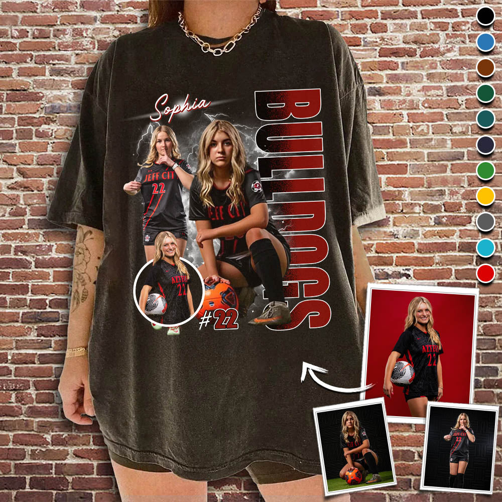 Custom Photo Soccer Player Shirt - Personalized Team Name School Name Bootleg Shirt Na02 Pt99