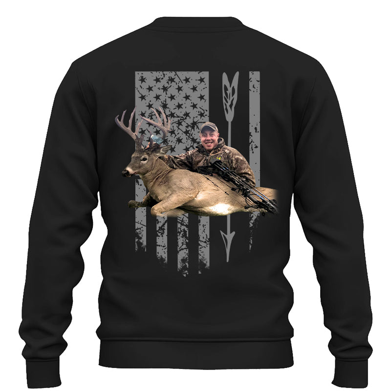 Custom Upload Photo Hunting Shirt with American Flag, Bow Hunting T-shirt, American Hunter Shirt, Hunting Gear for Men and Women, Father's Day Hunting Gift Pt99
