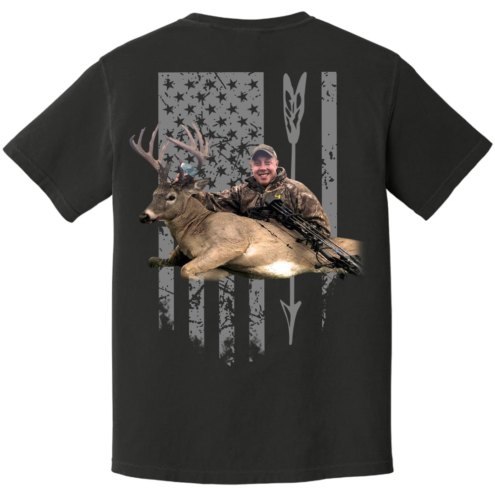 Custom Upload Photo Hunting Shirt with American Flag, Bow Hunting T-shirt, American Hunter Shirt, Hunting Gear for Men and Women, Father's Day Hunting Gift Pt99