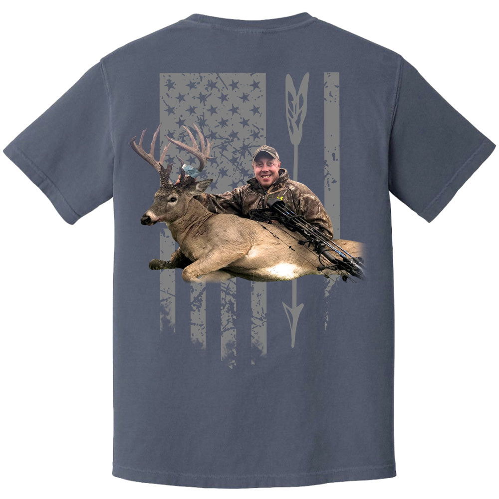 Custom Upload Photo Hunting Shirt with American Flag, Bow Hunting T-shirt, American Hunter Shirt, Hunting Gear for Men and Women, Father's Day Hunting Gift Pt99