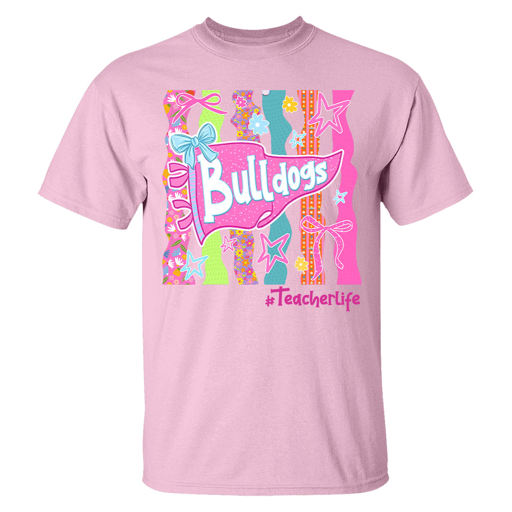 Personalized Mascot Spirit Shirt, Custom Team Name Bow Pennant Tee, Colorful School Spirit Teacher T-Shirt T24