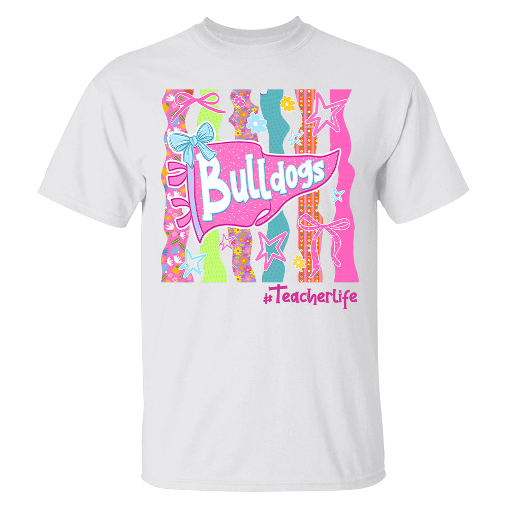 Personalized Mascot Spirit Shirt, Custom Team Name Bow Pennant Tee, Colorful School Spirit Teacher T-Shirt T24