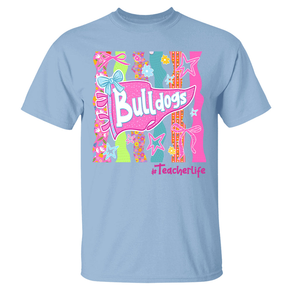 Personalized Mascot Spirit Shirt, Custom Team Name Bow Pennant Tee, Colorful School Spirit Teacher T-Shirt T24