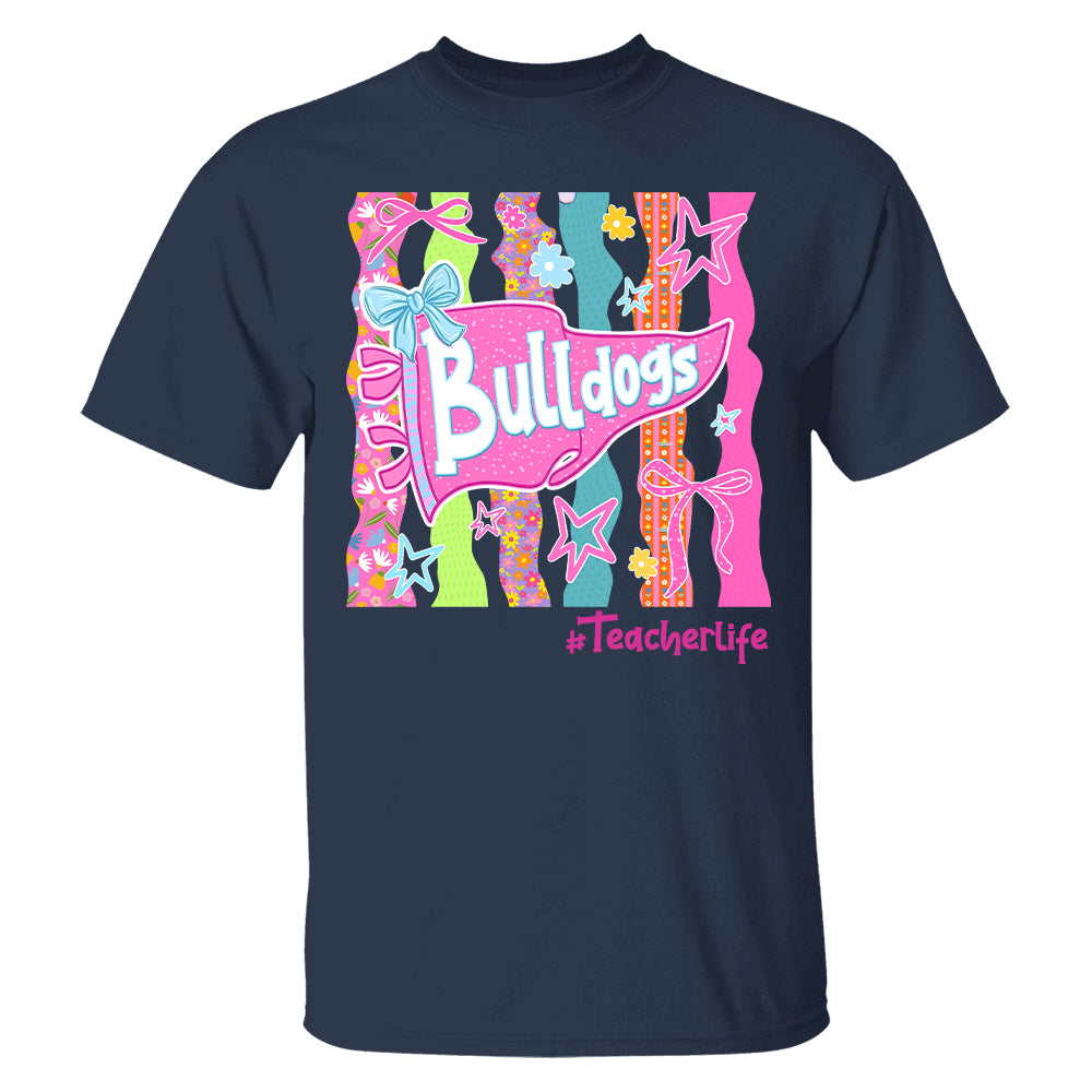 Personalized Mascot Spirit Shirt, Custom Team Name Bow Pennant Tee, Colorful School Spirit Teacher T-Shirt T24