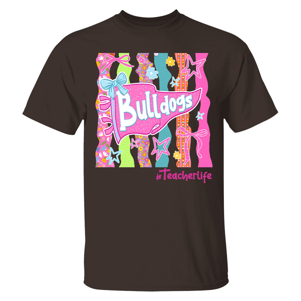 Personalized Mascot Spirit Shirt, Custom Team Name Bow Pennant Tee, Colorful School Spirit Teacher T-Shirt T24