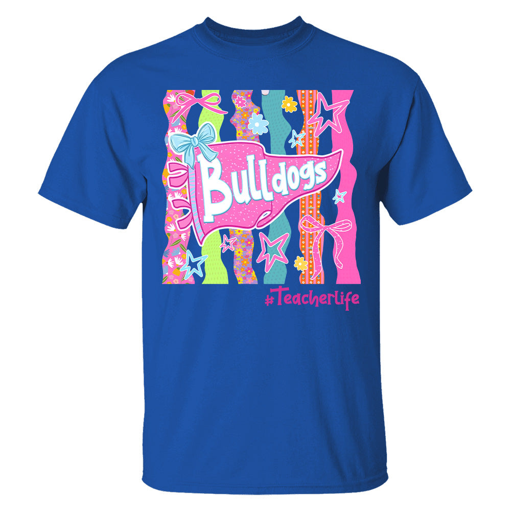 Personalized Mascot Spirit Shirt, Custom Team Name Bow Pennant Tee, Colorful School Spirit Teacher T-Shirt T24