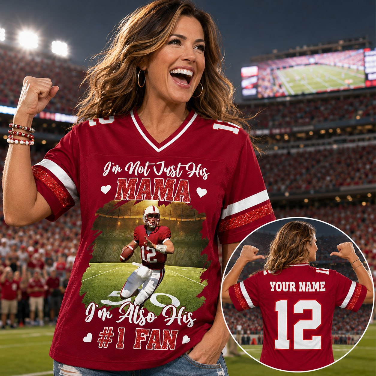 I’m Not Just His Mom I’m Also His #1 Fan, Personalized Football Mom Jersey, Custom Player Photo & Number, Gift for Football Mom Na02
