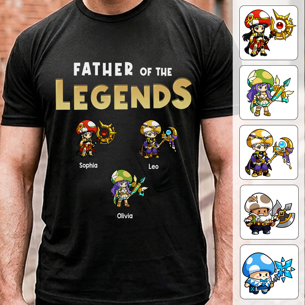 Personalized Father of the Legends Shirt, Custom Gamer Dad Tee With Kids Names, RPG Character Father's Day Gift From Kids, Gaming Papa TH23