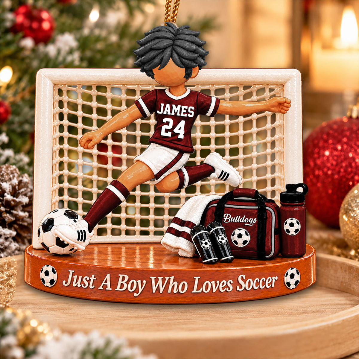 Just A Boy Who Loves Soccer, Personalized Soccer Ornament, Custom Player Name Gift, Gift For Soccer Players Na02 Nh00