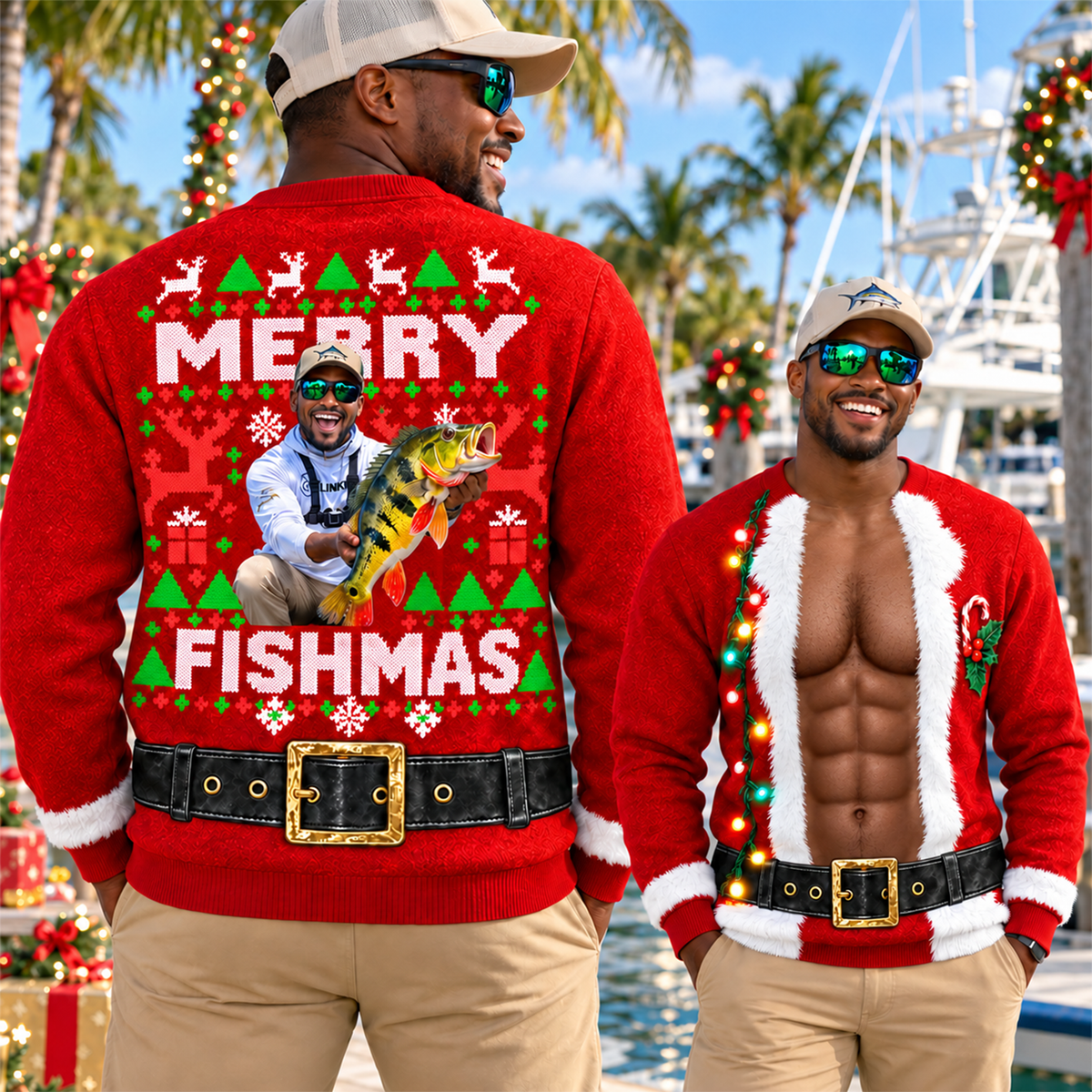 Custom Photo Merry Fishmas Ugly  Sweater, Gift For Fishing Lovers, Funny Xmas Gift L0411 Hv01