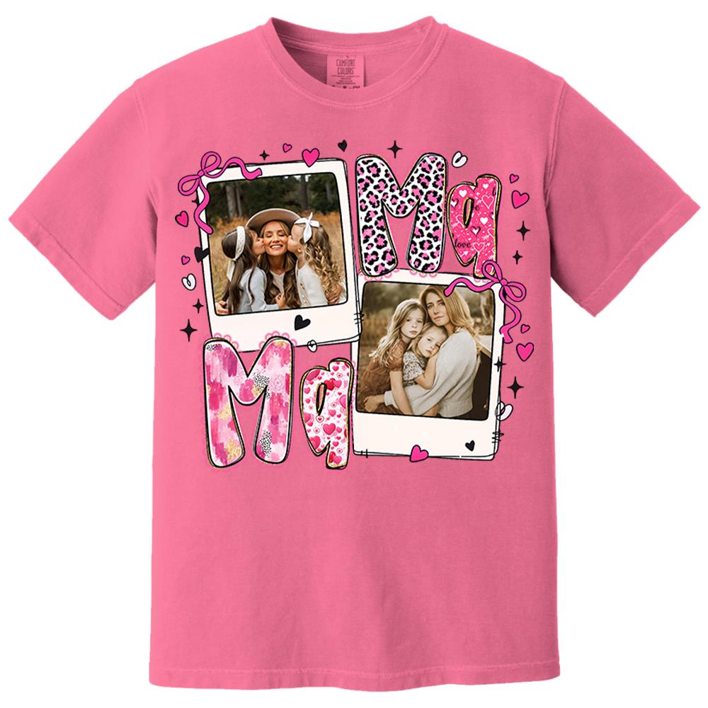Custom Mama Valentine Glitter Upload Photo Shirt, Leopard Checkered Valentine  Nh00