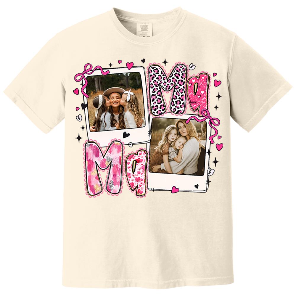Custom Mama Valentine Glitter Upload Photo Shirt, Leopard Checkered Valentine  Nh00