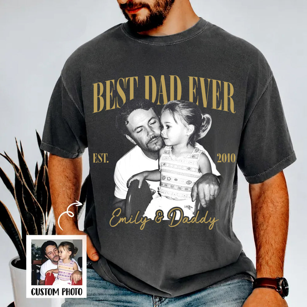 Best Dad Ever Custom Vintage Photo Shirt Fathers Day Gift from Kids, Gift for Husband, New Dad Gift, Family Picture Tee, Dad Est Shirt Vh01 