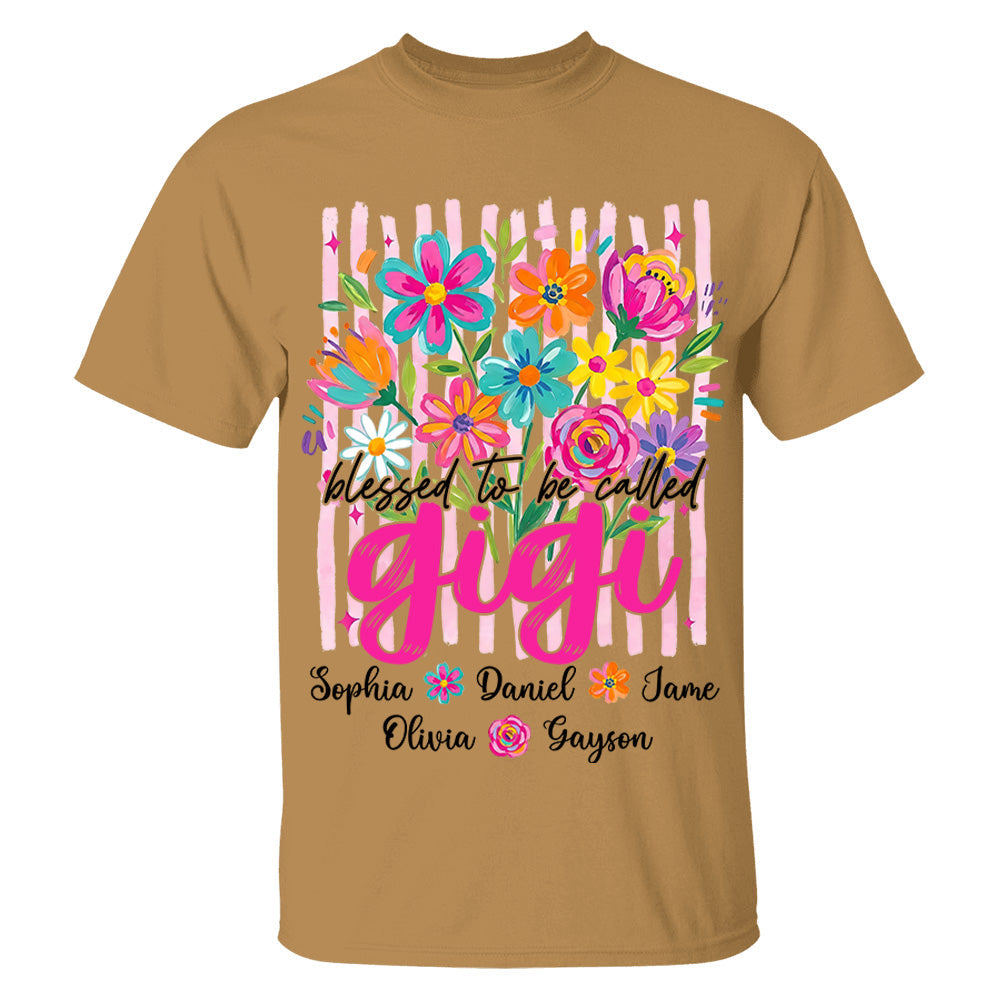 Blessed To Be Called Gigi, Personalized Grandma Shirt With Grandkids Name Custom, Striped Boho Floral Brushstroke Wildflower, Gift For Grandma Mom, Gift For Mother's Day MI209 VH01