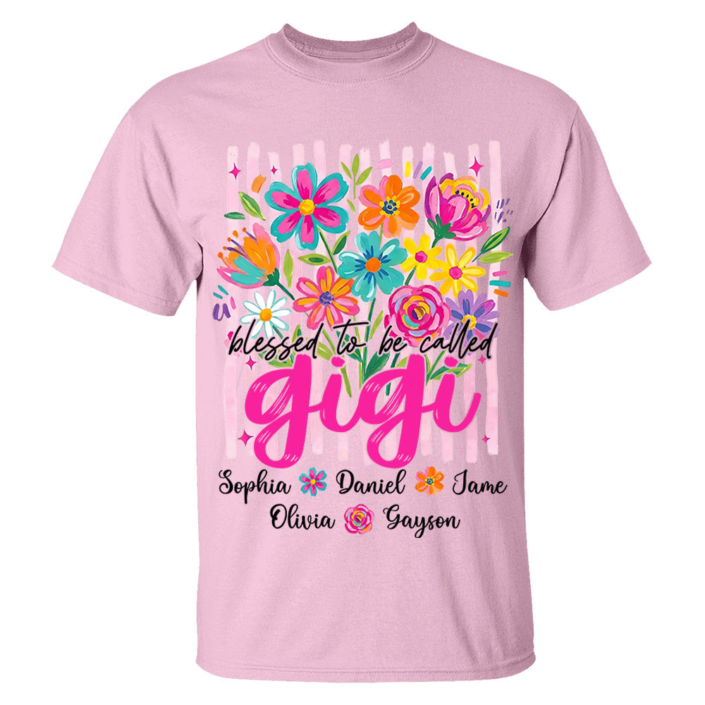 Blessed To Be Called Gigi, Personalized Grandma Shirt With Grandkids Name Custom, Striped Boho Floral Brushstroke Wildflower, Gift For Grandma Mom, Gift For Mother's Day MI209 VH01
