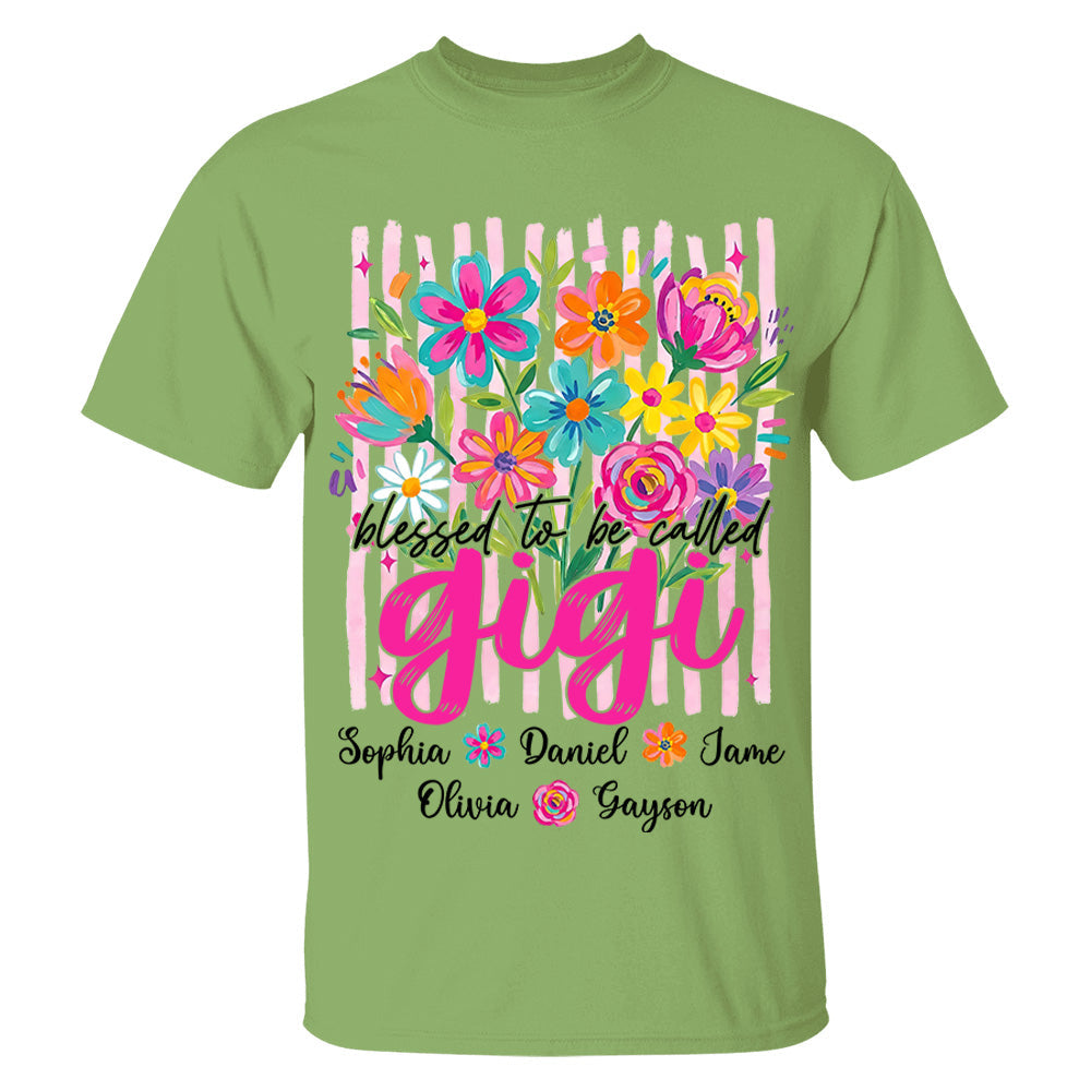 Blessed To Be Called Gigi, Personalized Grandma Shirt With Grandkids Name Custom, Striped Boho Floral Brushstroke Wildflower, Gift For Grandma Mom, Gift For Mother's Day MI209 VH01
