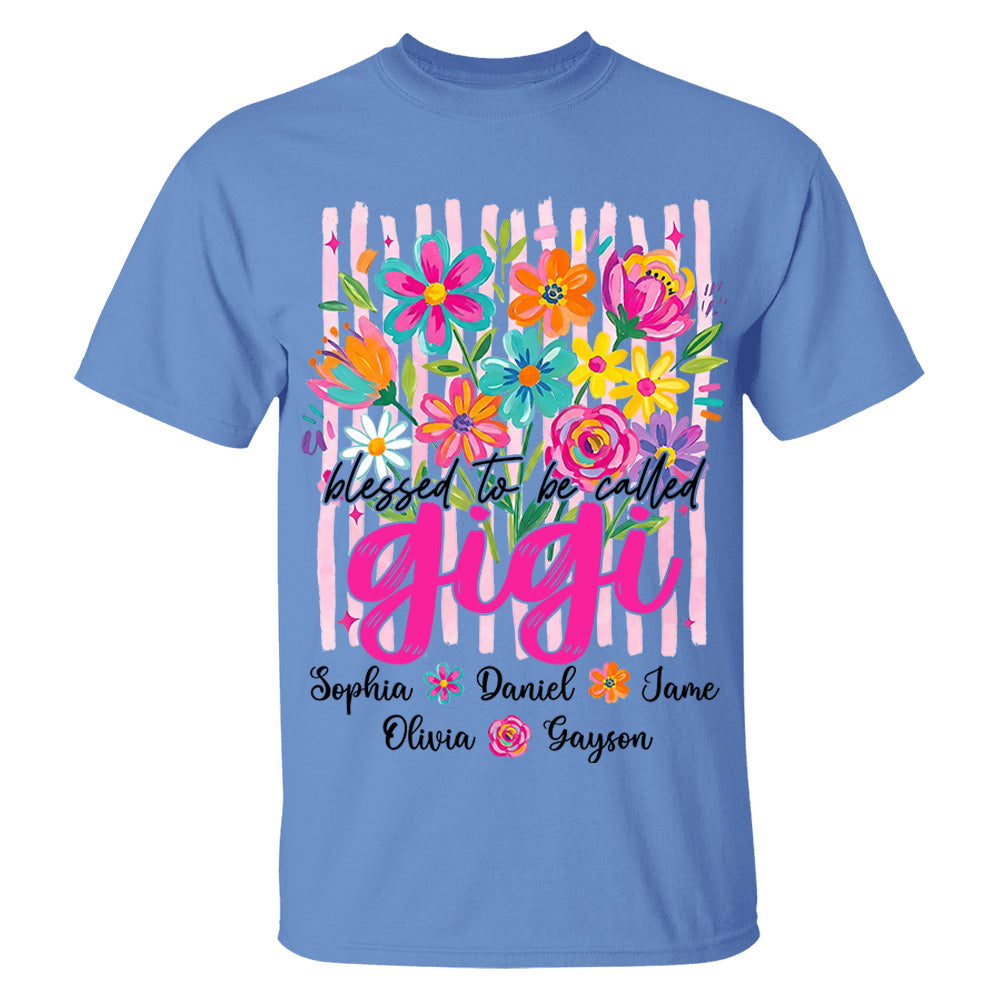 Blessed To Be Called Gigi, Personalized Grandma Shirt With Grandkids Name Custom, Striped Boho Floral Brushstroke Wildflower, Gift For Grandma Mom, Gift For Mother's Day MI209 VH01