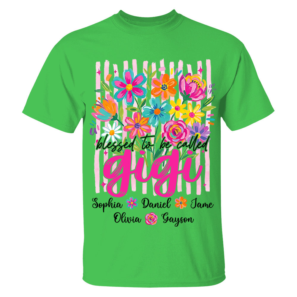 Blessed To Be Called Gigi, Personalized Grandma Shirt With Grandkids Name Custom, Striped Boho Floral Brushstroke Wildflower, Gift For Grandma Mom, Gift For Mother's Day MI209 VH01