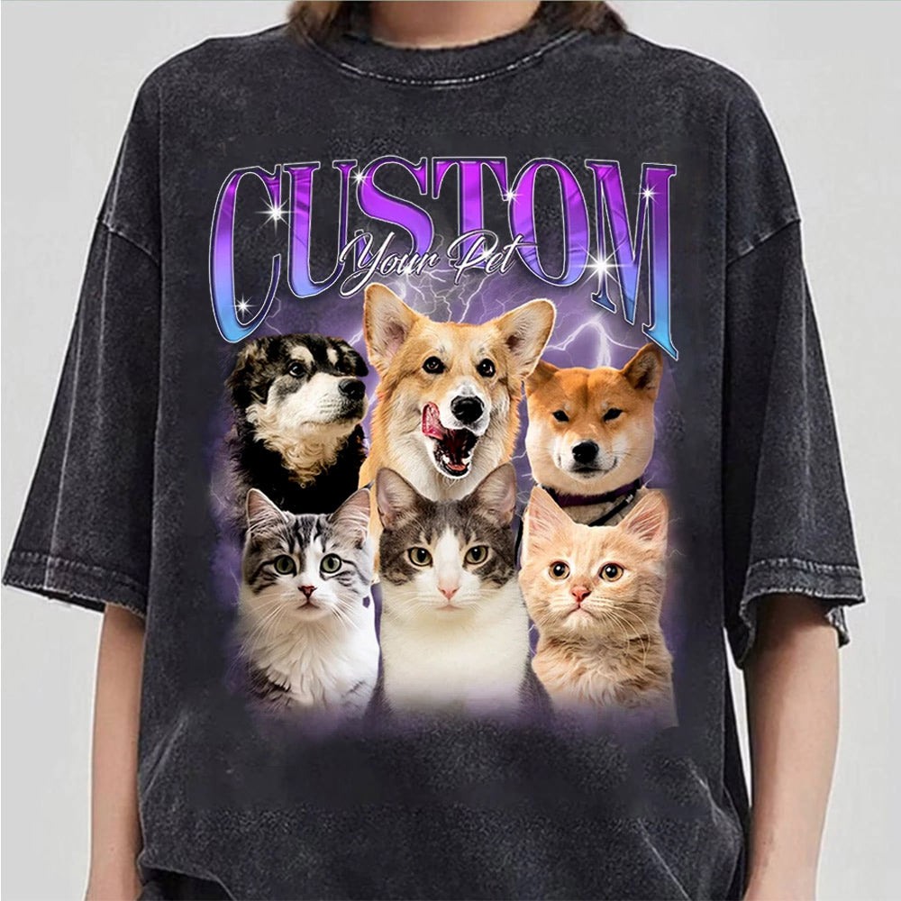 Custom Bootleg Pet Shirt, Custom Dog Shirt, Personalized with Your Own Dog or Cat,Dog Photo Retro 90's Tee Gift For Her