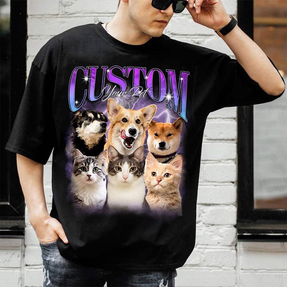 Custom Bootleg Pet Shirt, Custom Dog Shirt, Personalized with Your Own Dog or Cat,Dog Photo Retro 90's Tee Gift For Her