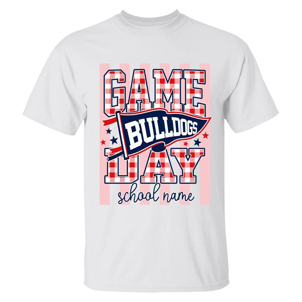 Game Day Striped School Mascot Shirt, Personalized Football School Spirit, Gifts For Teacher Student MI209 Hv01