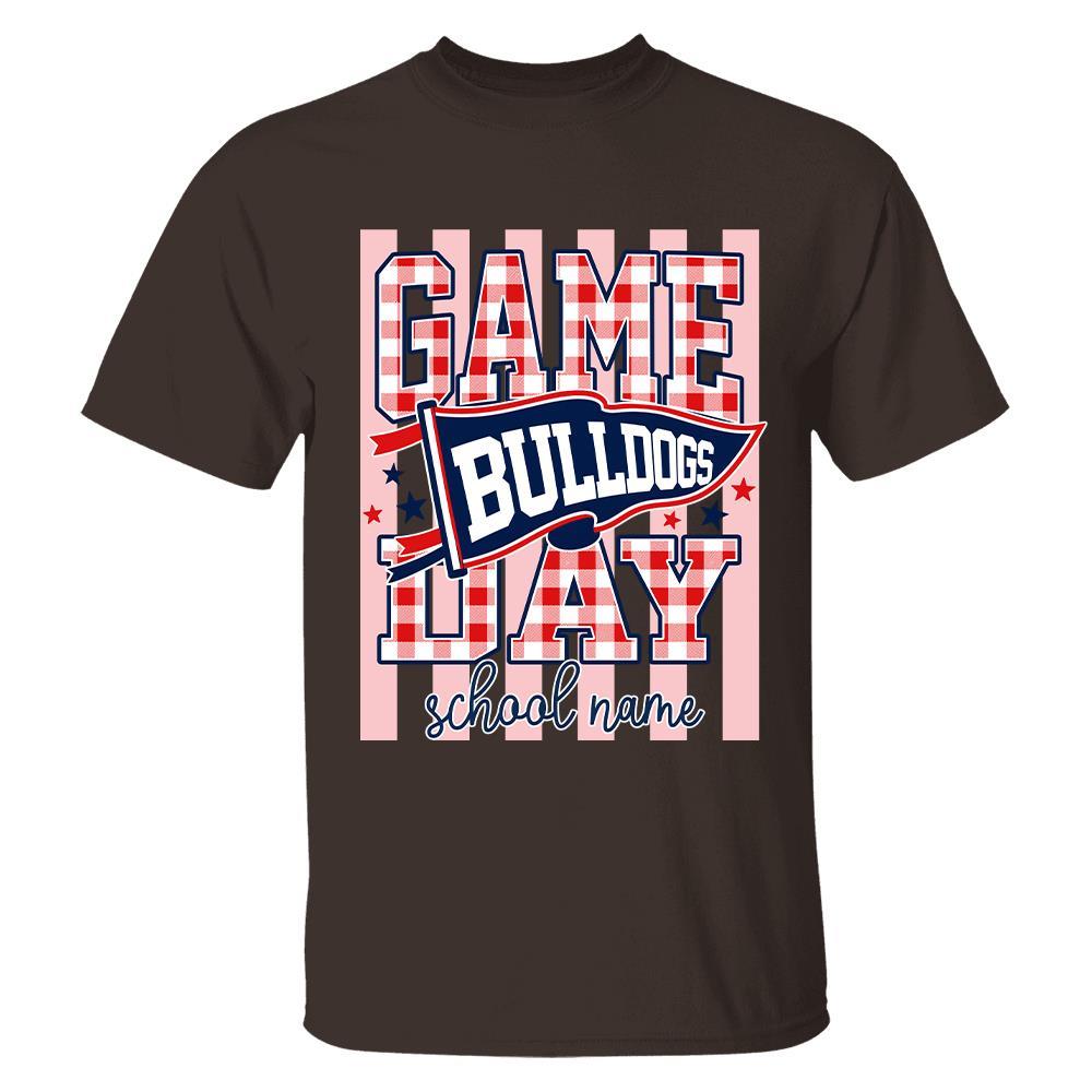 Game Day Striped School Mascot Shirt, Personalized Football School Spirit, Gifts For Teacher Student MI209 Hv01