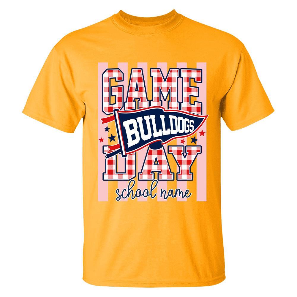 Game Day Striped School Mascot Shirt, Personalized Football School Spirit, Gifts For Teacher Student MI209 Hv01